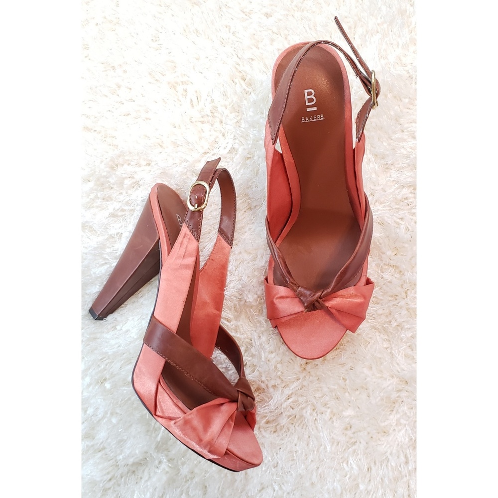 Bakers | Coral Satin Brown Leather Slingback Heel